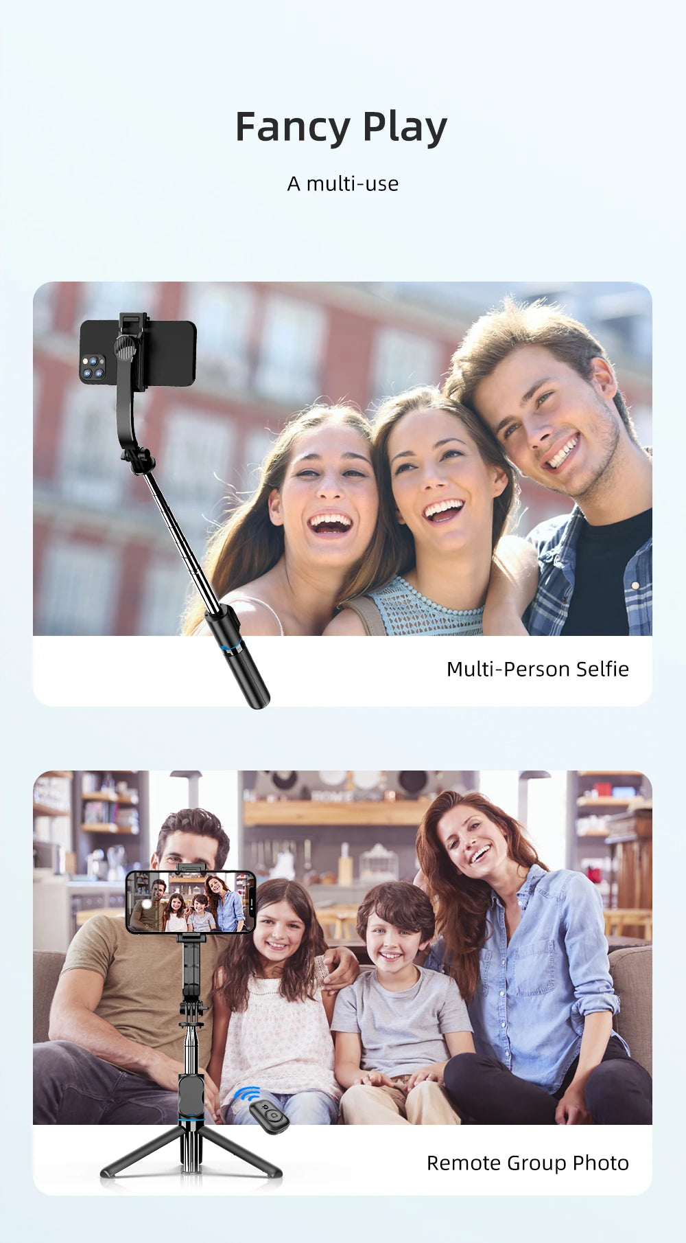 C01 Detachable Phone Clip BluetoothRemote Control Selfie Stick Tripod Portable Tripie Stabilizer Stand for Cell Phone