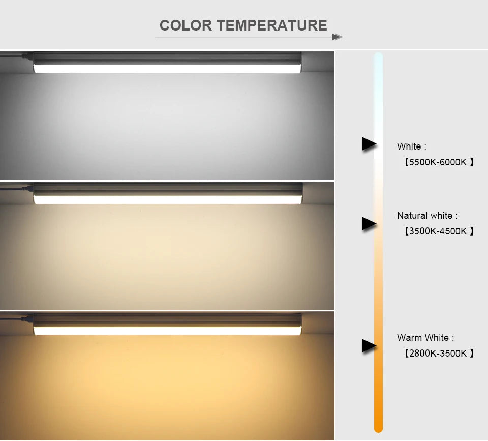 15W T5 LED Tube Light 110V 220V 50CM High Quality Integrated Wall Lamp for Home Kitchen Cabinet Warehouse Garage,No/EU/US Plug.