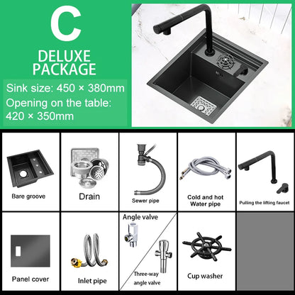 Versteckte Tassenwaschmaschine, Küchenspüle aus Edelstahl, kleiner Einzeltank mit Deckel, multifunktionales Bar- und Balkonwaschbecken