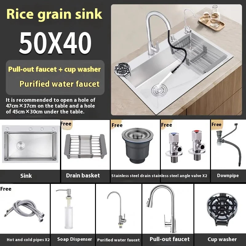 Stainless Steel Kitchen Sink Rice Grain Embossing Large Single Slot Household Wash Dish and Wash Vegetable Bowl Undermount Basin