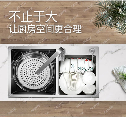 Stainless steel  double sink, kitchen , vegetable basin, thickened countertop and undercounter basin, double basin, dishwasher