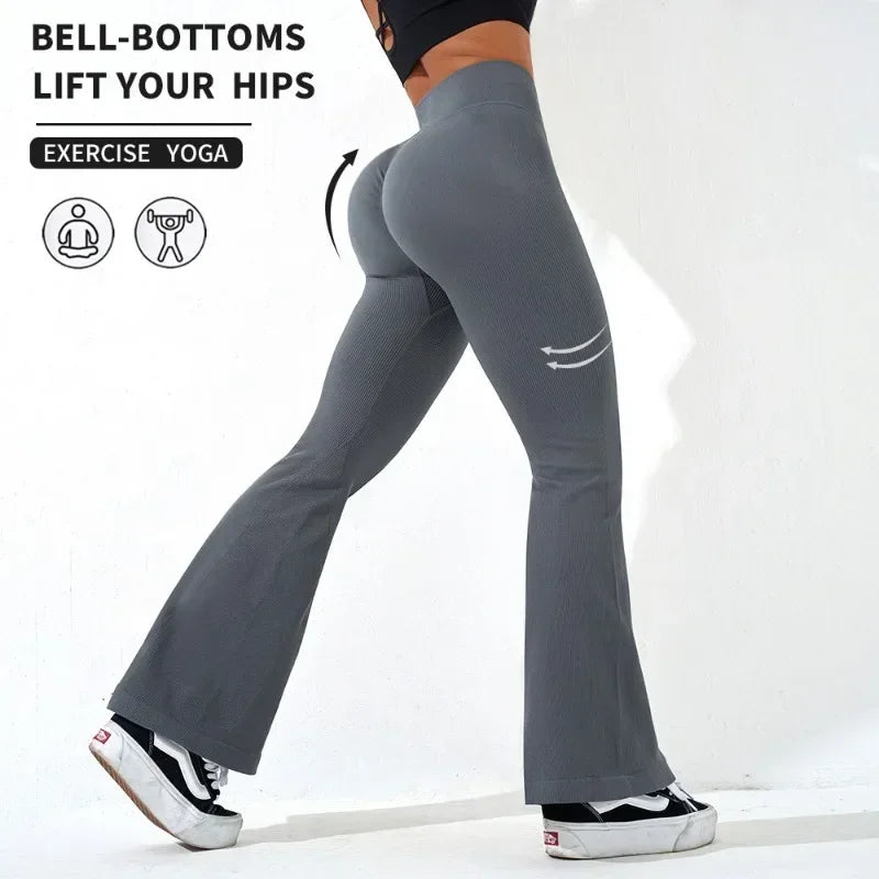 Sexy Slim Flared Pants Cross Waist Legging Women Seamless Gym Running Cycling Knit Yoga Stretch Butt Lift High Waist Pants.