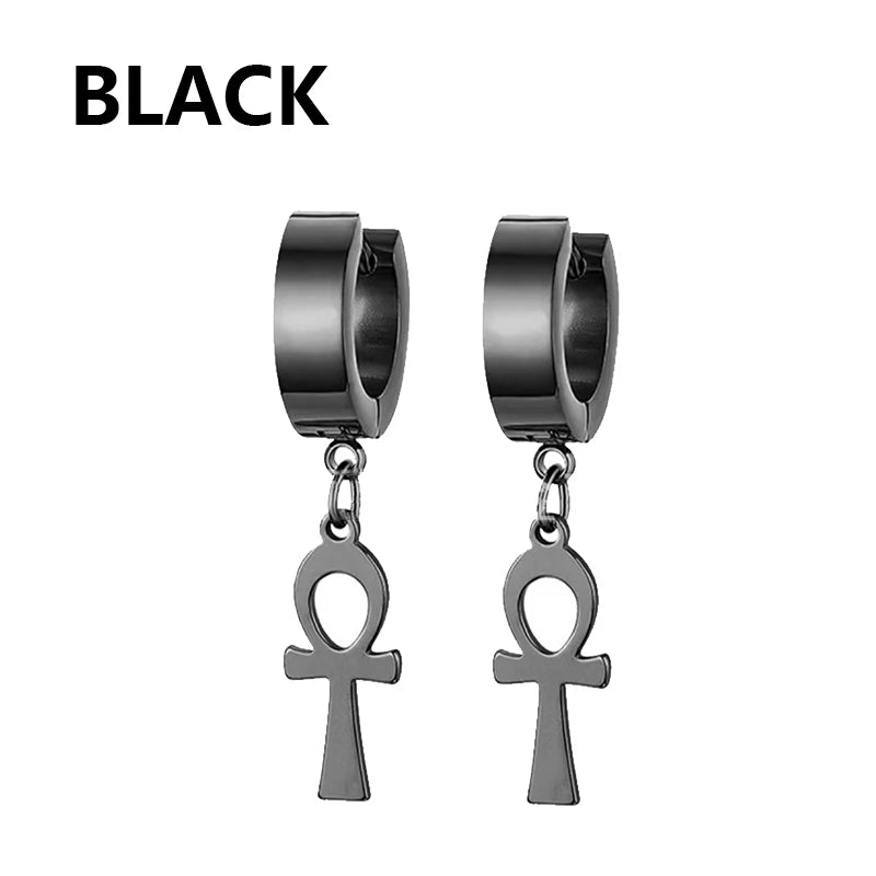 1 Pairs Black Earrings Set Punk Stainless Steel Stud Earrings For Men Women Vintage Hip Hop Piercing Ear Jewelry Accessories