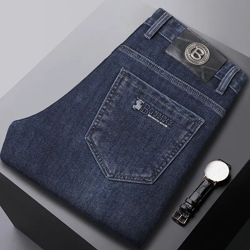 2025 New Stretch Jeans Men's Regular Classic Business Slim Trousers Black Blue Straight Male Y2K Brand Clothing Pants Size 29-40.