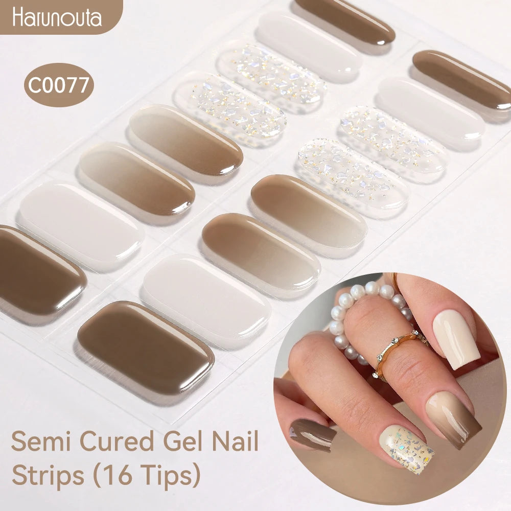 Harunouta Gradient Semi Cured Gel Nail Sticker Long-Lasting UV Nail Sticker UV/LED Extension Gel Nail Foil Gel Polish Full Cover