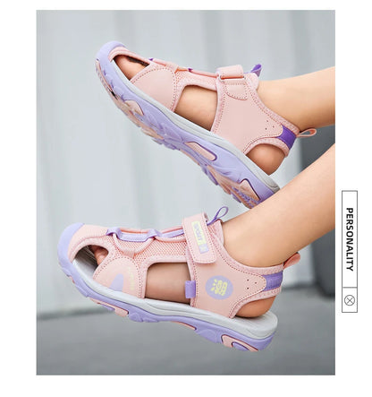 Summer Beach Water Children Sandals Fashion Shoes Outdoor Non-slip Soft Bottom Shading Leather Boys Comfortable Shoes Girls.