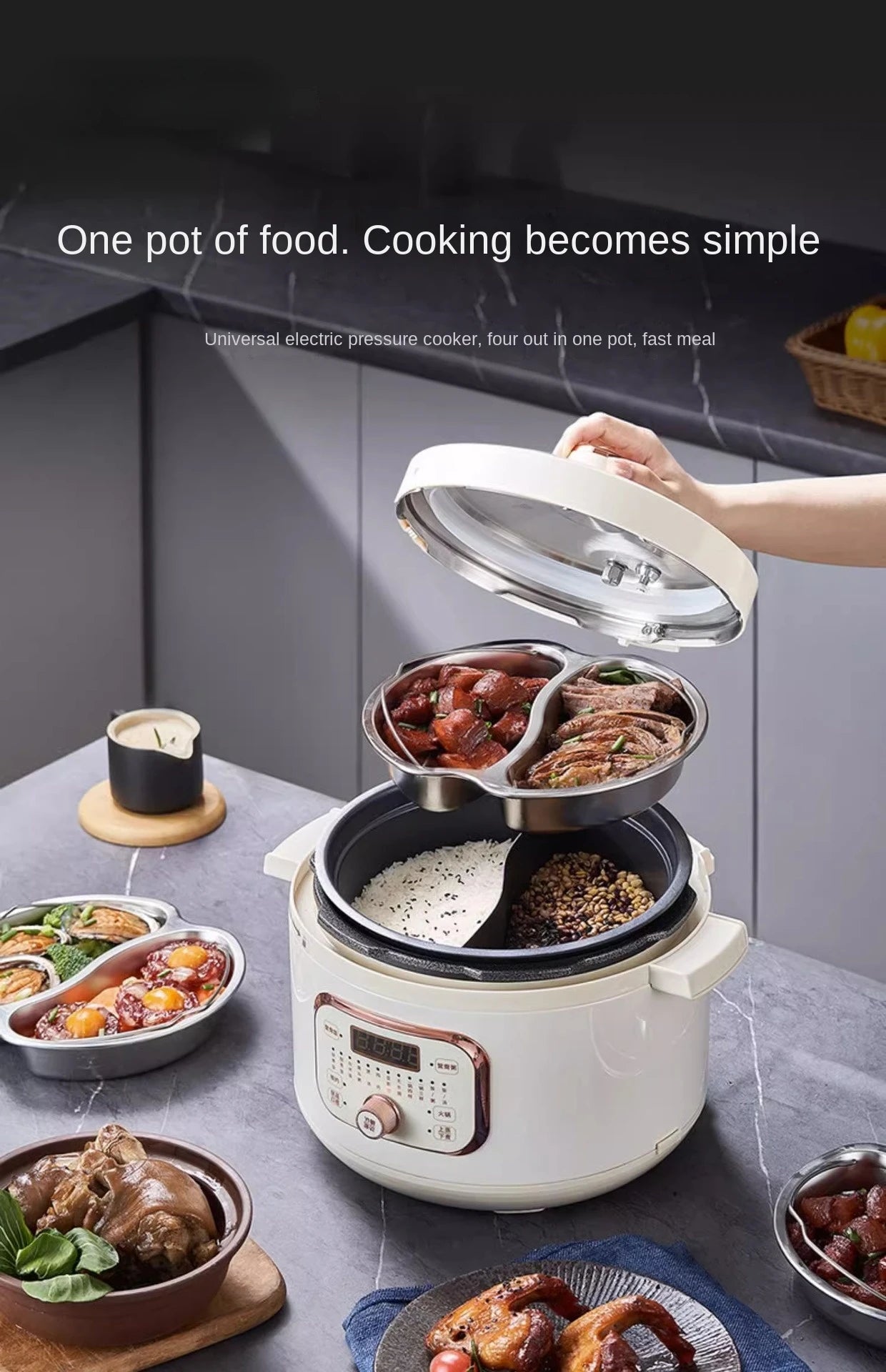 220V Home Electric Pressure Cooker 2 Flavor Multifunctional Rice Cooker Non-stick Multi Cooker & 2 Flavor Inner and Steamer.