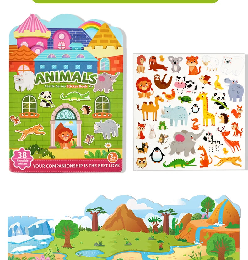 Kids' Reusable Castle Jelly Sticker Book Multi-Theme DIY Creative Jelly Stickers Portable Quiet Busy Book Montessori Sticker Toy