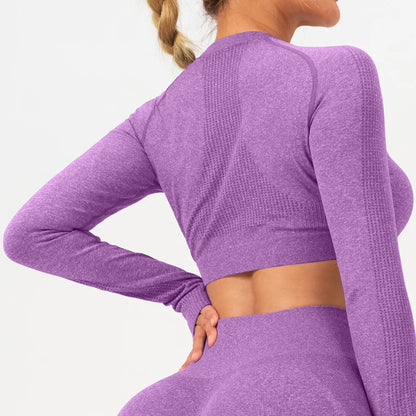 2 pcs/set Long Sleeve Yoga Leggings Set Sportswear Woman Gym Seamless Workout Outfit Yoga Clothes Womens Tracksuit Activewear.