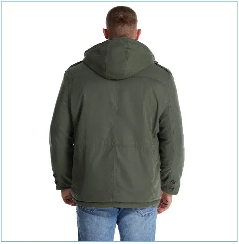 Men's Jacket WINTER USA SIZE Large SIZE Lamb Fleece JACKETS Hooded Cotton Thickened Multi Pocket Casual Mid length Coat