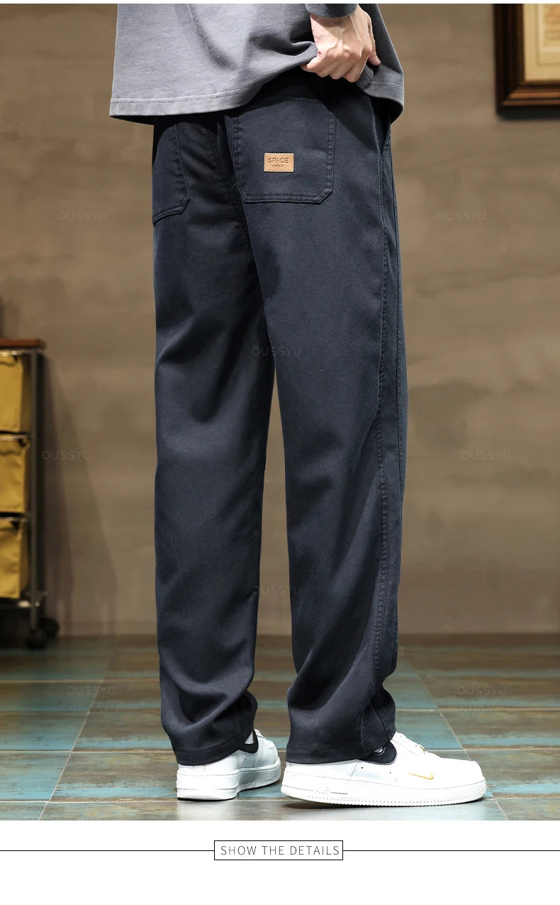 Brand Clothing New Soft Lyocell Fabric Pants Men Thick Loose Straight Drawstring Elastic Waist Korea Casual Cargo Trousers Male.