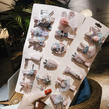 18 Pcs Hair Clip Set Cute Hair Accessories Girl Cartoon Hair Clip Headwear Bow Flower Animal Hairpin Hair Ring Box Not Included.