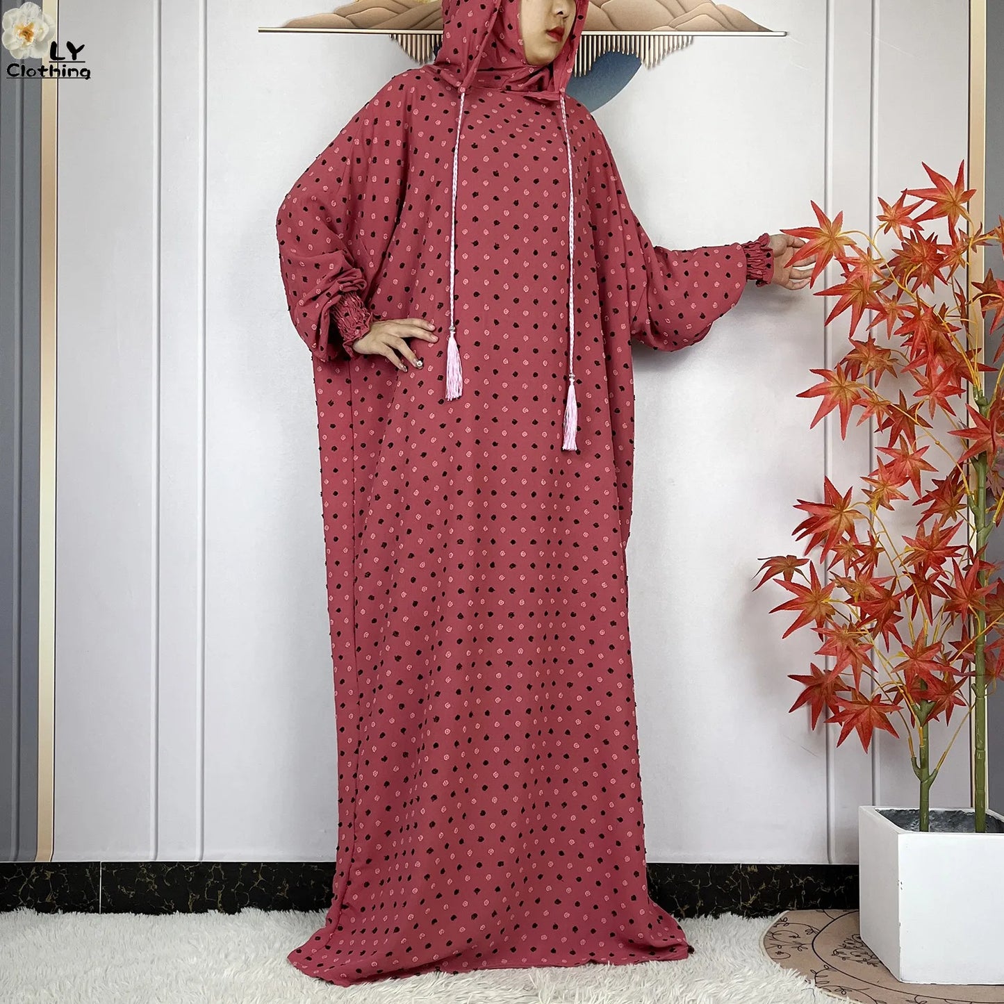 2024New Pure Cotton Ramadan Muslim Two-Hat Abaya Dubai Turkey Islam Prayer Clothes Loose Robe Islamic Women Traditional Clothing