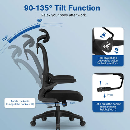 Daccormax Bürostuhl ergonomisch, Schreibtischstuhl, 150 kg Fassungsvermögen, verstellbare Kopfstütze und Armlehnen, Computerstuhl mit Lordosenstütze