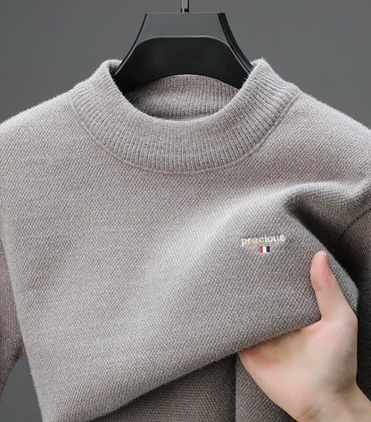 Luxury high-end round neck sweater men's winter trend brand embroidered Korean version casual plush warm thick knitted pullover