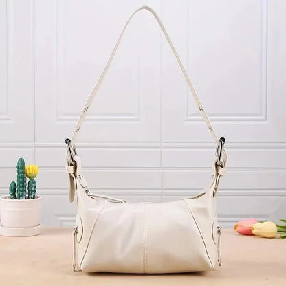 Underarm bag cool pull girl niche design shoulder bag retro leather zipper handbag.