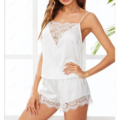 Frauen Eis Seide Pyjama Nachtwäsche Pyjama Set Nachthemden Nachthemd Leibchen Shorts schwarz rot l xl Spitze lässig sexy glatt 파자