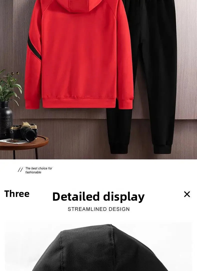 Autumn Winter Loose Hooded Long Sleeve Zipper Jacket Pants Trendy Set Men's Clothing New Hot Sale Of The Season Style Casual Out.