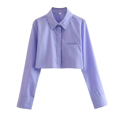 Women Fashion Loose Cropped Shirts Vintage Long Sleeve Front Button Female Blouses Blusas Chic Tops.