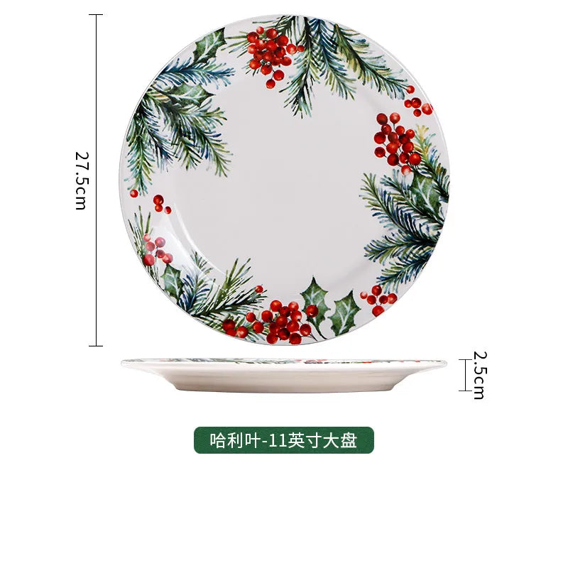 1PC Creative Kitchen Ceramic Plates Exquisite Christmas Tableware Steak Pasta Salad Plates High-quality Ceramic Dinner Plates.