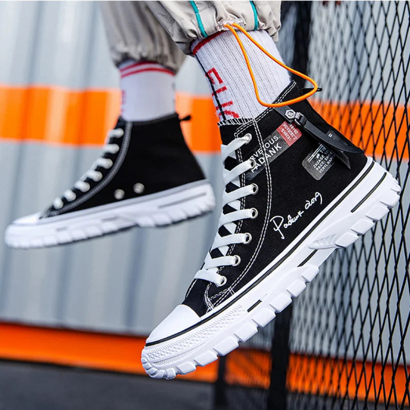 Men's Canvas Shoes High Top Sneakers Breathable Platform Casual Shoes Lace-up Flats Men Non-slip Vulcanize Shoes Tenis Masculino.