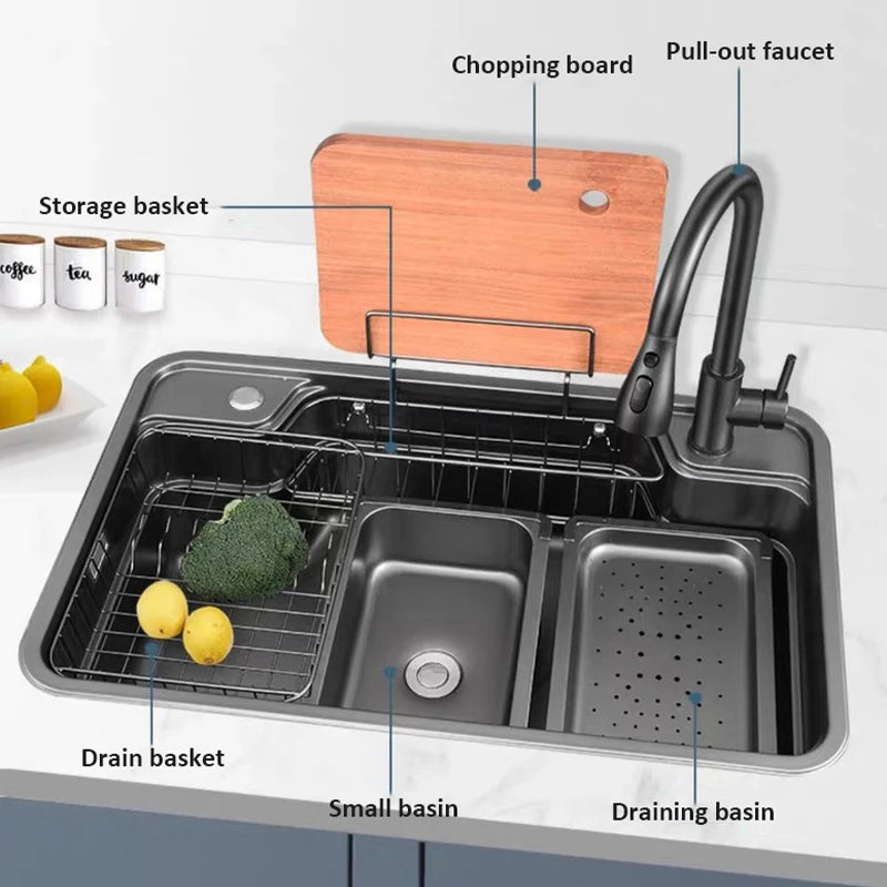 Japanese 3D Flat Large Single Slot Little millet grain Nano 304 Stainless Steel Kitchen Sink Wash Basin Dish Basin for Household