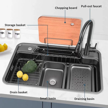 Japanese 3D Flat Large Single Slot Little millet grain Nano 304 Stainless Steel Kitchen Sink Wash Basin Dish Basin for Household