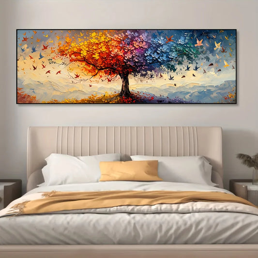 Oversized Tree of Life Canvas Art Printing Abstract Multicolor Butterfly Wall Art Prints for Living Room Bedroom Decor Frameless.