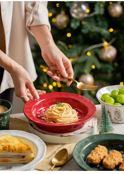 1PC Exquisite Christmas Tableware Ceramic Plates Fruit Salad Plates Breakfast Milk Mugs Household Kitchen Ceramic Noodle Bowls.