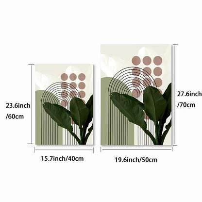 3 Pieces Bohemian Light Frameless Canvas Painting Simple Green Leaves Plant Poster Simple Lines Bedroom Decorative Wall Art.