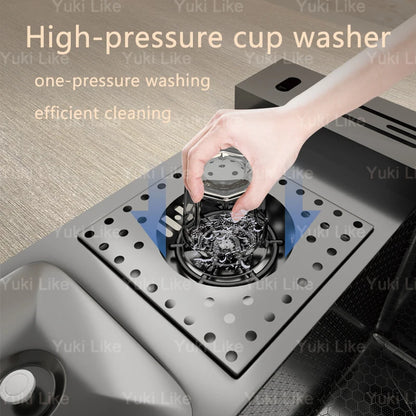 100x50cm Waterfall Kitchen Sink Stainless Steel Extra Large Single Bowl Digital Display Multifunctional Dishwashing Sinks