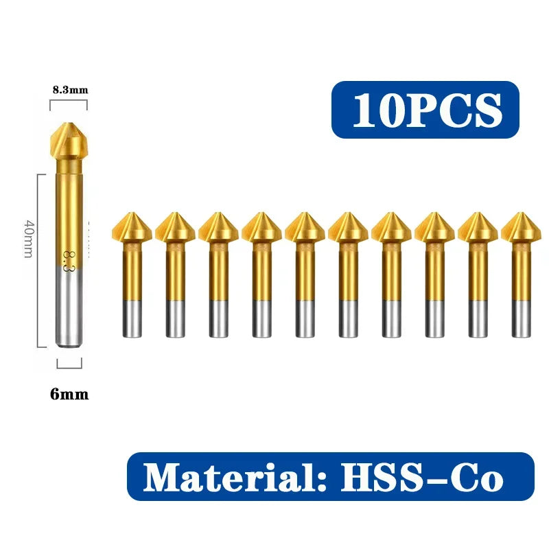 SLUGB 90 Grad 3-schneidiges HSS-Fasenfräser-Schaftfräser-Werkzeug für Holz, Stahl, Senker, Bohrer-Set, Elektrowerkzeug, fertig