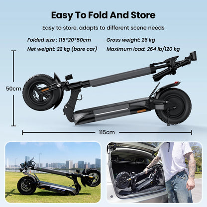iScooter W9 Electric Scooter, 1000W Motor, 45km/h Max Speed, 45km Range, 48V 14Ah Battery, 10 inch Tires,Front & Rear Disc Brake.