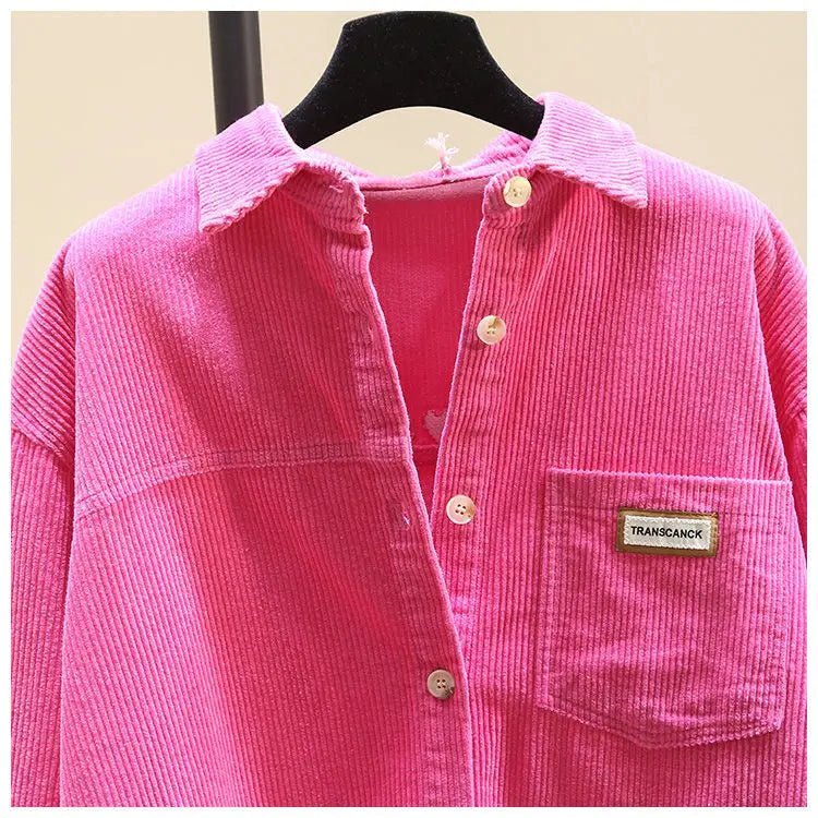 2023 frühling Herbst Cord Langarm-shirt für Frauen Koreanische Ausgabe Casual Mode Medium länge Shirts Weibliche Outwear Tops.