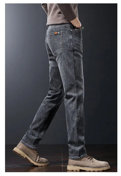 2025 New High Quality Jeans Men Baggy Pants Autumn Straight Cut Loose Solid Denim Pants Streetwear Fashion Pockets Vintage Man