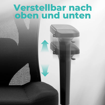 WOTSTA Ergonomischer Bürostuhl mit atmungsaktiver Rückenlehne und verstellbaren Kopfstützen-Armlehnen, gepolstertem Sitz, ideal für Arbeit und Studium