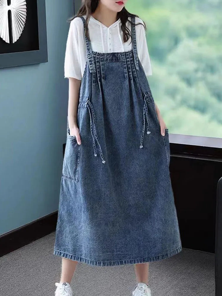 AmaxluluE 2023 Sommer Frauen Mode Übergroßen Ärmellose Denim Kleider Lose Lange Kleidung Klassische Luxus Casual Vintage Vestidos