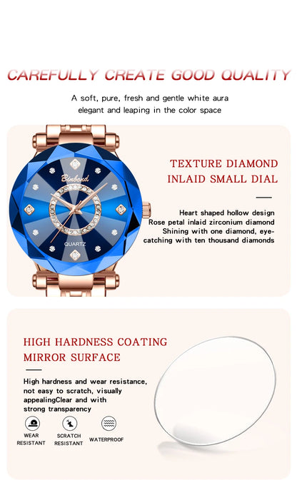 BINBONDN10 Women's Watches Elegant Fashion Original Quartz Watch for Lady Heart of the Ocean Design Waterproof Luminous Diamond.