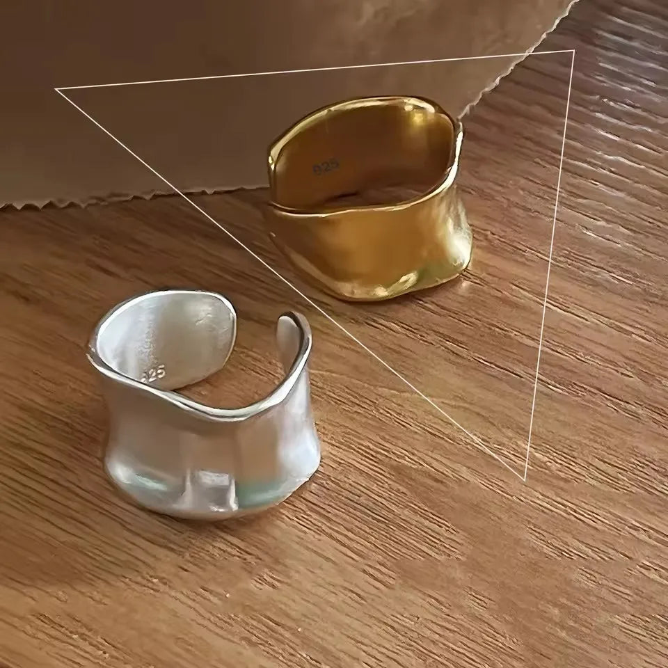 VENTFILLE 925 Sterling Silver Irregular Design Wave Golden Stackable Finger Rings Trendy Adjustable For Women Gifts Dropshipping