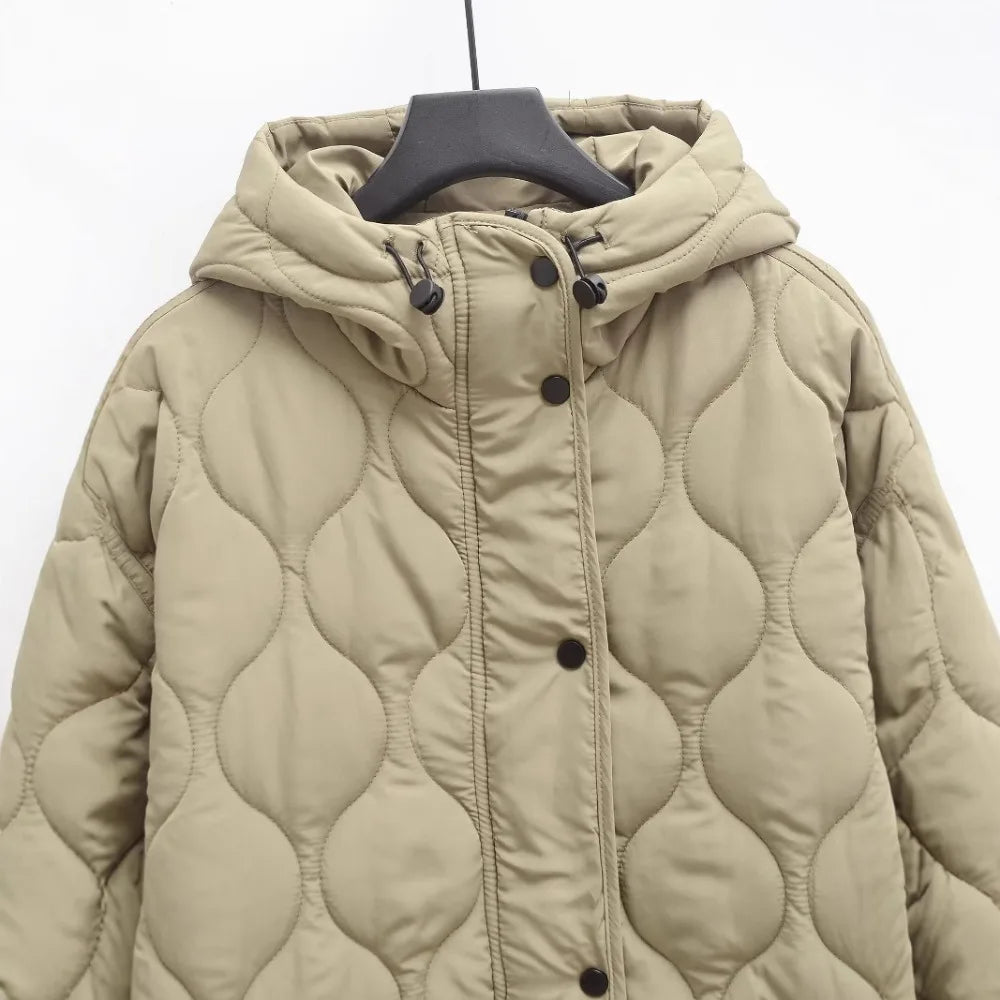 Women Loose Warm Adjustable Hood Overcoat Long Sleeves Single Breasted Side Vents At Hem Pocket Jacket Spring New Chic Coat.