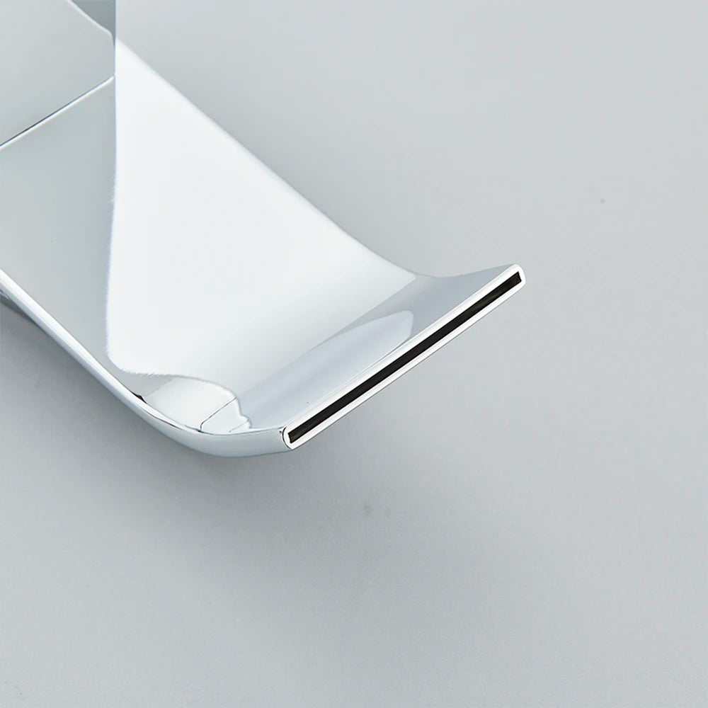 Chrome Bathroom Basin Faucet Waterfall Faucet Single Handle Wide Spout High Style Hot Cold Water Tap  for Bathroom