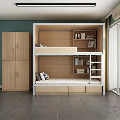 Obere und untere Etagenbetten, Schulwohnheim, Apartmentbett, Jugend, Hostel, Raumkapsel, All-Inclusive-Bett, Stahl, Holz, kombiniert, Mutter