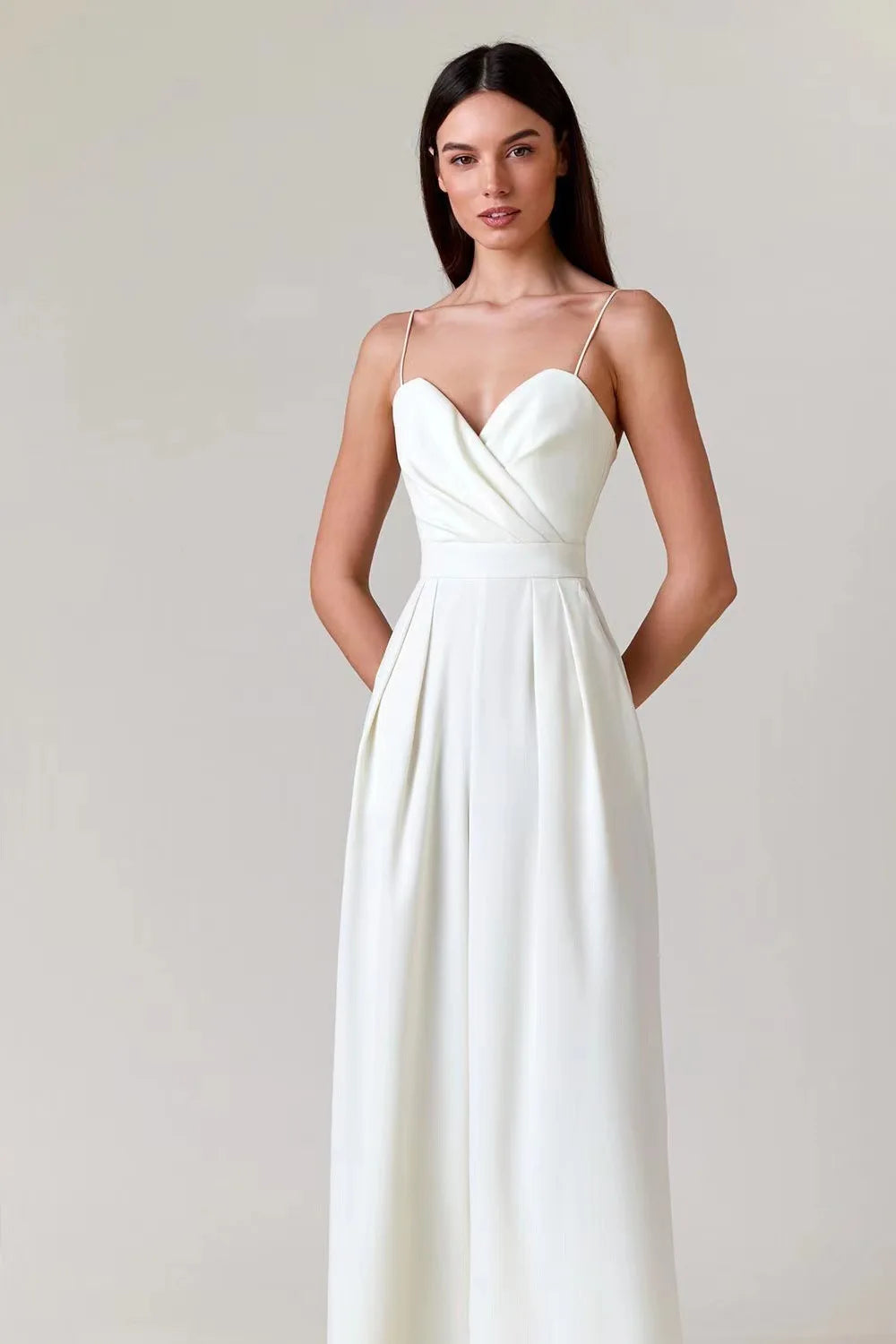 2025 Spring Summer Chiffon Elegant Jumpsuits Women Spaghetti Strap High Waist Wide Leg Jumpsuits Overalls Solid Womens Jumpsuit