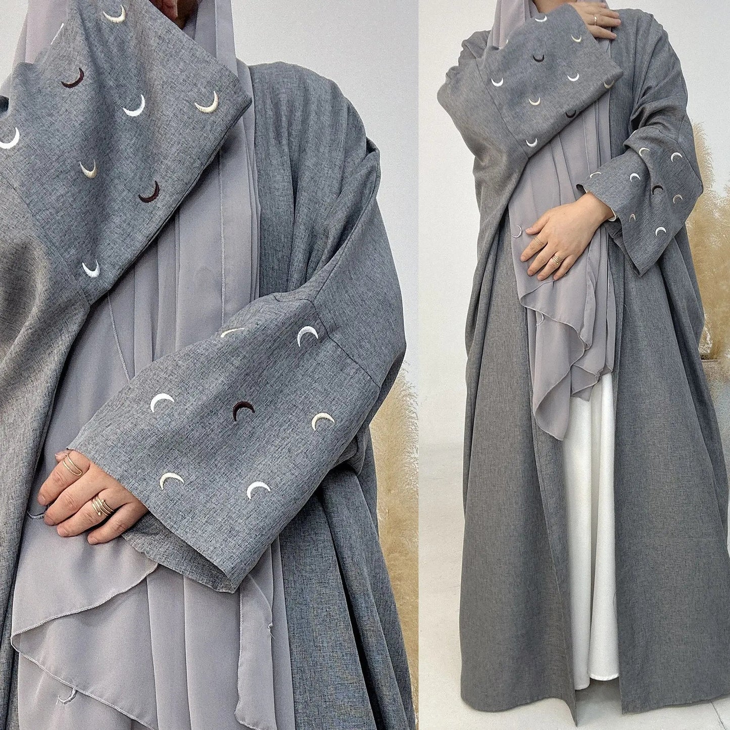 2025 Ramadan Khimar Abaya Saudi-Arabien Türkei Islam Stickerei Mond Muslimischen Strickjacke Kleid Gebet Kleidung Kleider Für Frauen.