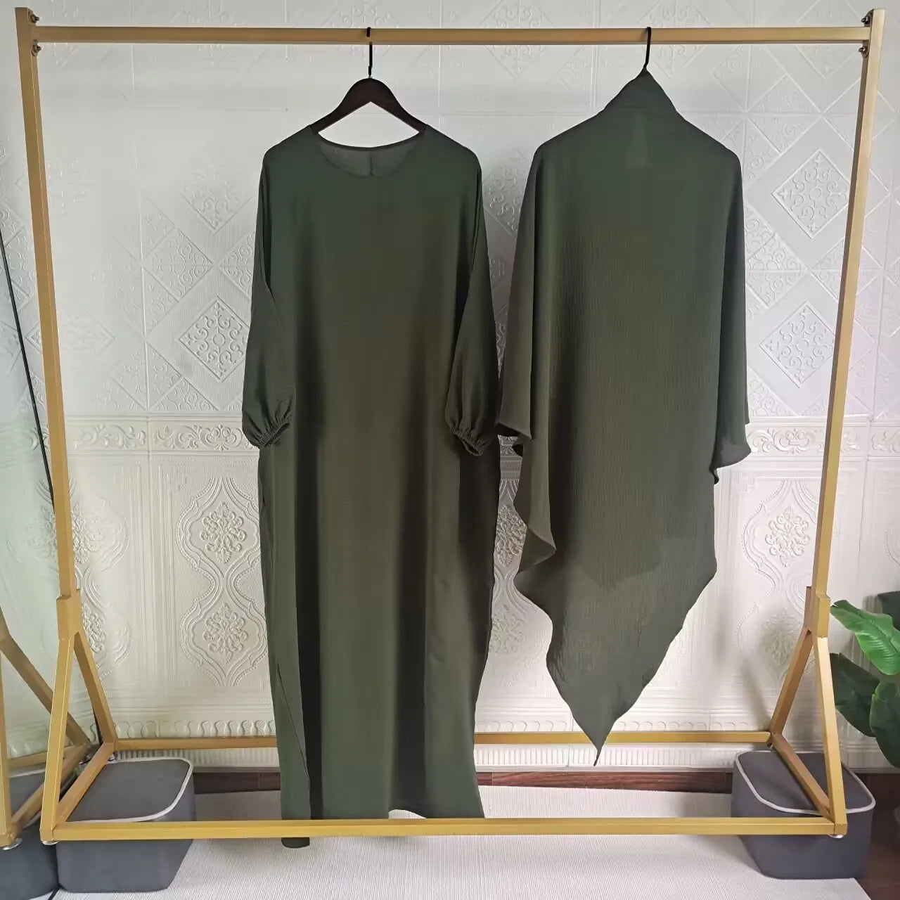 Eid Muslim Women Long Khimar 2 Piece Set Abaya Dress Prayer Garment Hijab Full Cover Islamic Ramadan Kaftan Djellaba 2023.