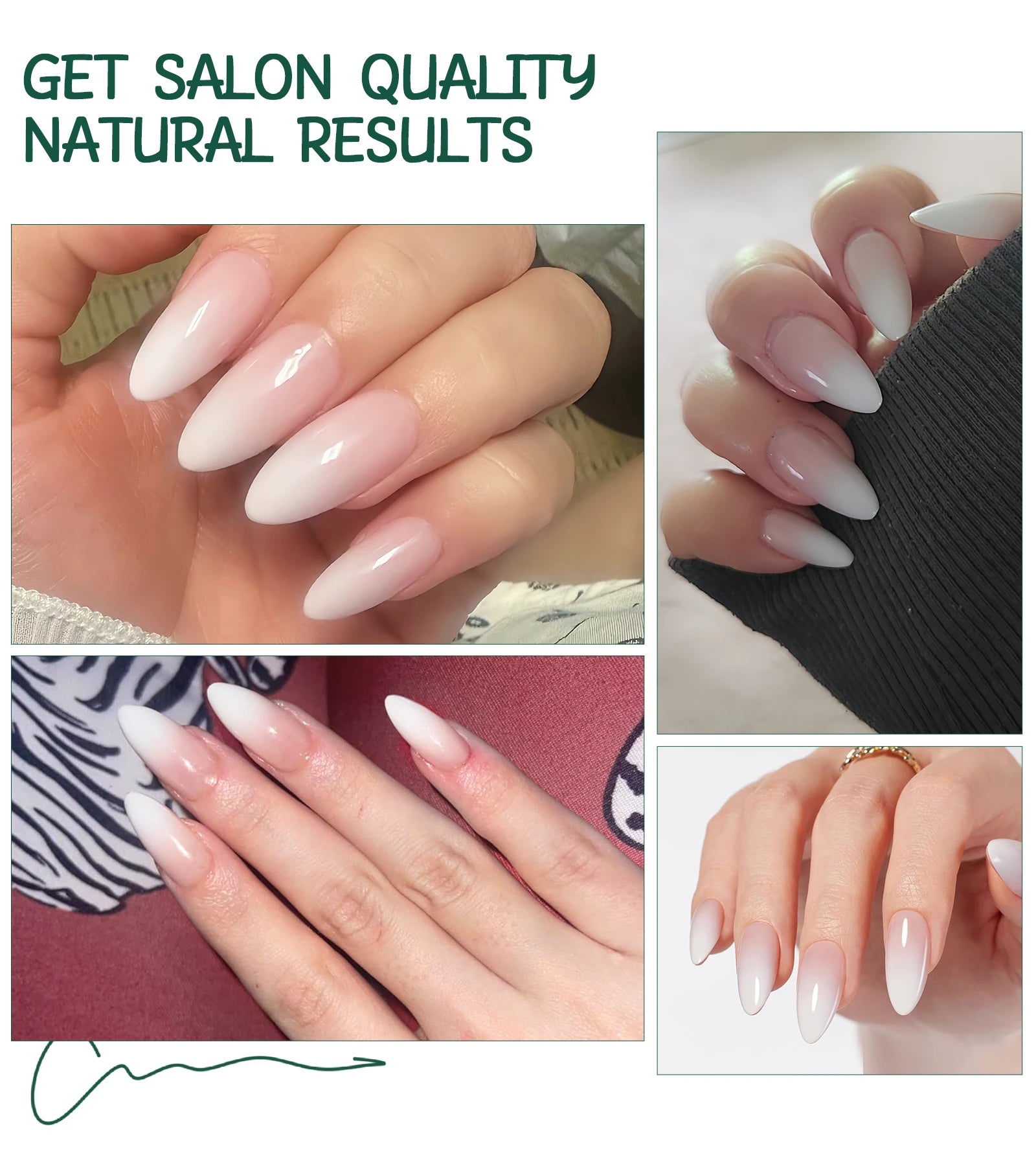 NAILPOP 150Pcs 4 in 1 Ombre Gel Nail Tips White Gradient Soft Gel False Nail Tips Soak Off Fake Nails Extensions DIY 15 Sizes.