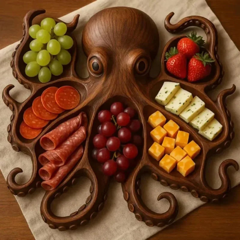 Octopus Wooden Party Food Tray Platter Partition Tray Decoration Octopus Holiday Party Food Tray Kitchen Accessories 2025 New.