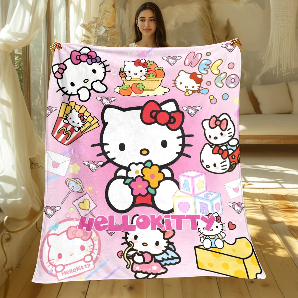 Sanrio HelloKitty Cute HD Printed Flannel Thin Blanket.Four Season Blanket.for Sofa,beds,living Rooms,travel Picnic Blanket Gift.