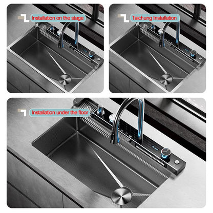 Extra Thick 5.0mm Kitchen 304 Sink, Whale Sink, Stainless Steel Large Single Sink, Waterfall Sink, Thickened Dish Sink