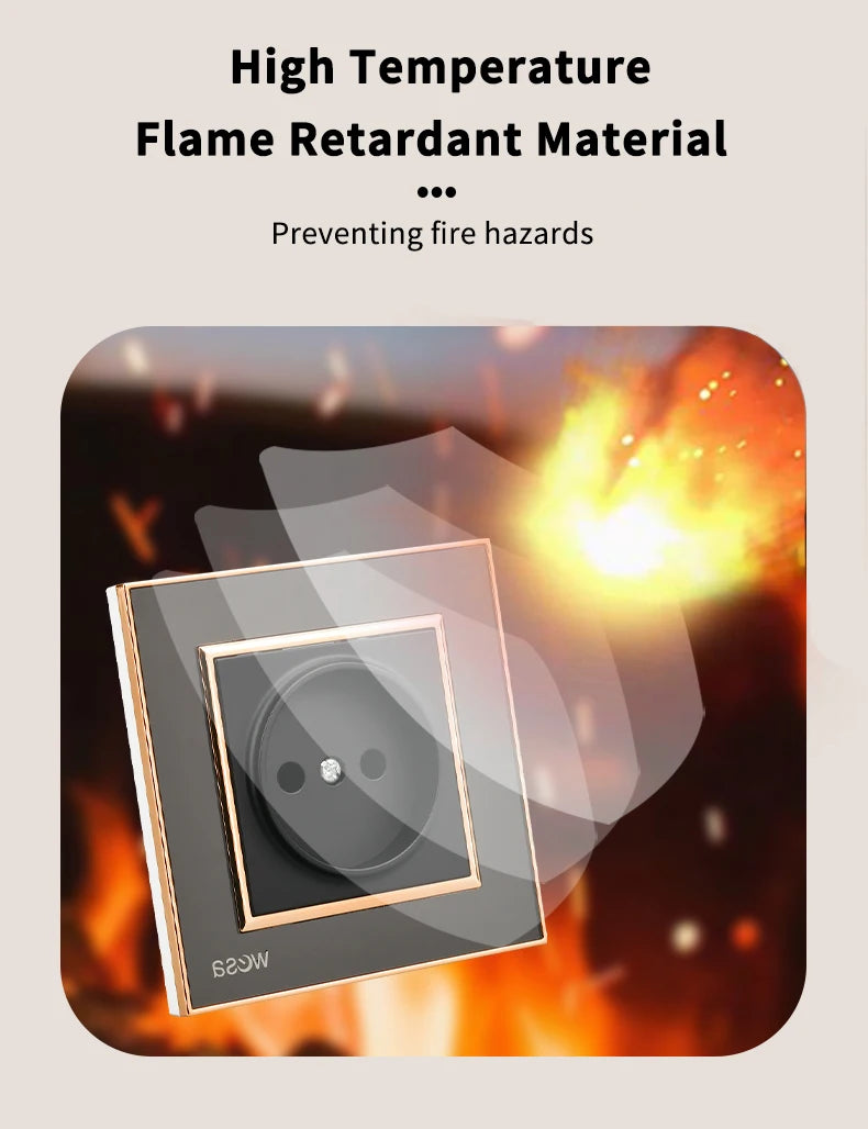 WESA EU-Standard-Spiegel-Acryl-Wandsteckdose, schwarze, flammhemmende Panel-Steckdose, 16 A, Steckdose, keine Standard-Erdung.